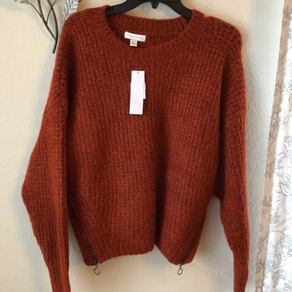 TOPSHOP zip Detail Waffle Knit Sweater - Picture 4 of 11